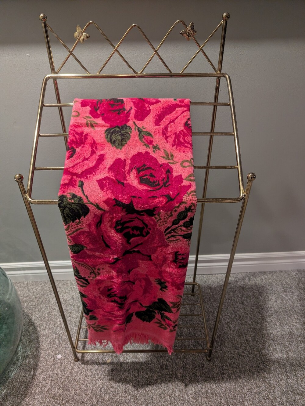 Vtg NWT MCM Drylon Pink Floral Flower Pattern Fringe Bath Towel Simpsons Sears